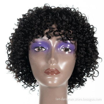 Glueless Curly Full Machine Made Scalp Top Wig With Bangs 130 Density Remy Brazilian Curly Human Hair Wigs For Wholesale
